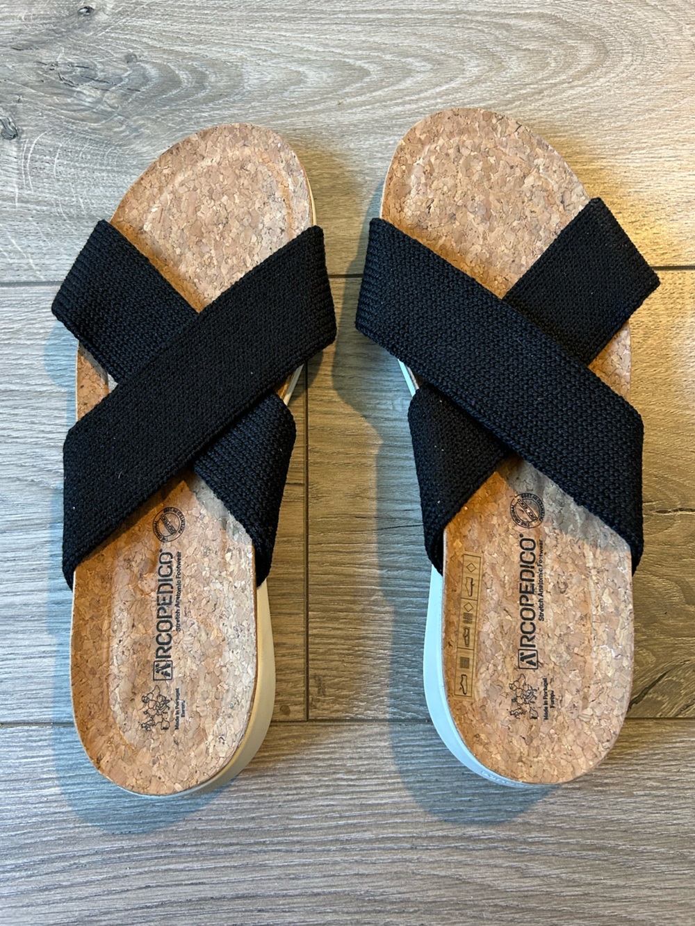 Arcopedico Pantanal Black Knit Crisscross Slide Sandals Woman Size EU 42